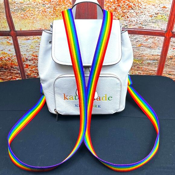 Kate Spade New York Pride Rainbow Darcy Flap White Leather Backpack main image 12